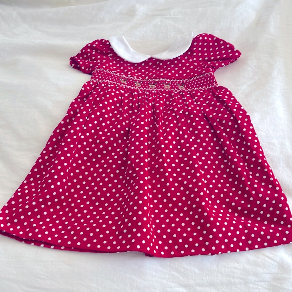Christmas smock dress with reindeer stitching